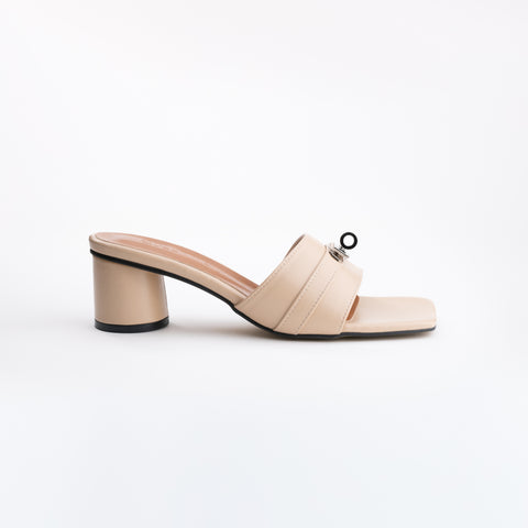 Block Heel Square Toe Slide Sandal